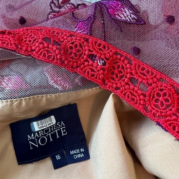 Marchesa Notte Wine Floral Lace Gown - Picture 16 of 16